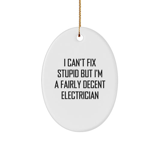 Funny Electrician Gifts for Men - Oval Ornament with I Can't Fix Stupid - Christmas Unique Gifts from Friends to Family - Image 1