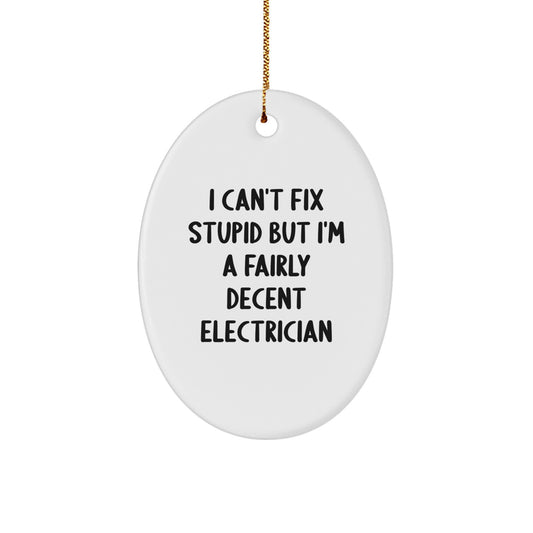 Funny Electrician Gifts for Men from Family - Oval Ornament I Cant Fix Stupid But Im A Fairly Decent Electrician - Image 1