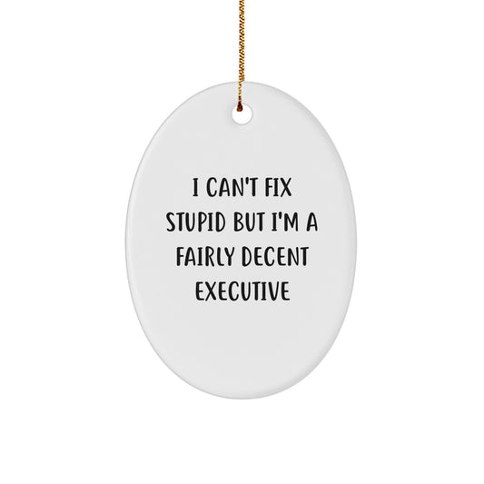 Funny Executive Oval Ornaments Gifts from Friends for Executive Men - I Can't Fix Stupid But I'm A Fairly Decent Executive Christmas Unique Gift - Image 1