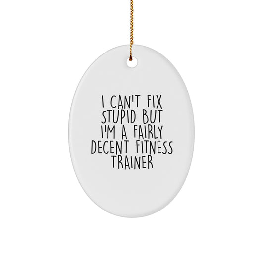 Funny Fitness Trainer Gifts for Men from Family - Oval Ornament 'I Can't Fix Stupid But I'm A Fairly Decent Fitness Trainer' - Christmas Unique Presents - Image 1