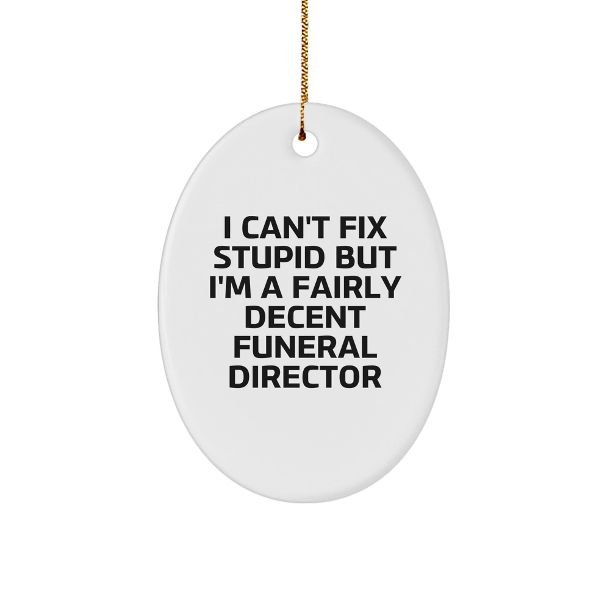 Funny Funeral Director Gifts Oval Ornament for Men Friends Family from I Can't Fix Stupid Quote Christmas Unique Gifts - Image 1