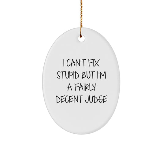 Funny Judge Gifts, Oval Ornament, I Can't Fix Stupid But I'm A Fairly Decent Judge, Christmas Unique Gifts for Judge - Image 1