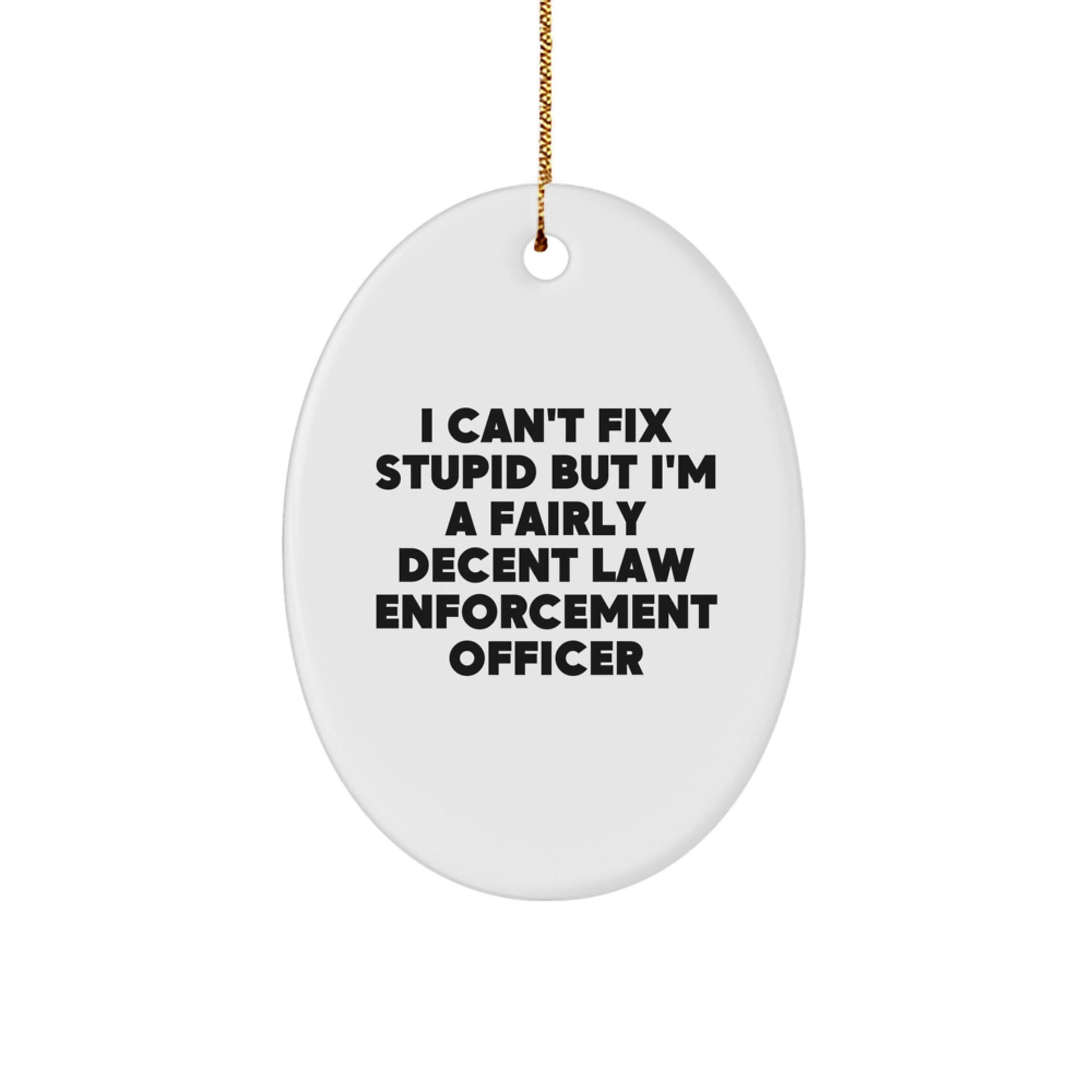Funny Law Enforcement Officer Gift for Men - Oval Ornament with 'I Can't Fix Stupid But I'm A Fairly Decent Law Enforcement Officer' Quote, Christmas Unique Gifts from Friends - Image 1