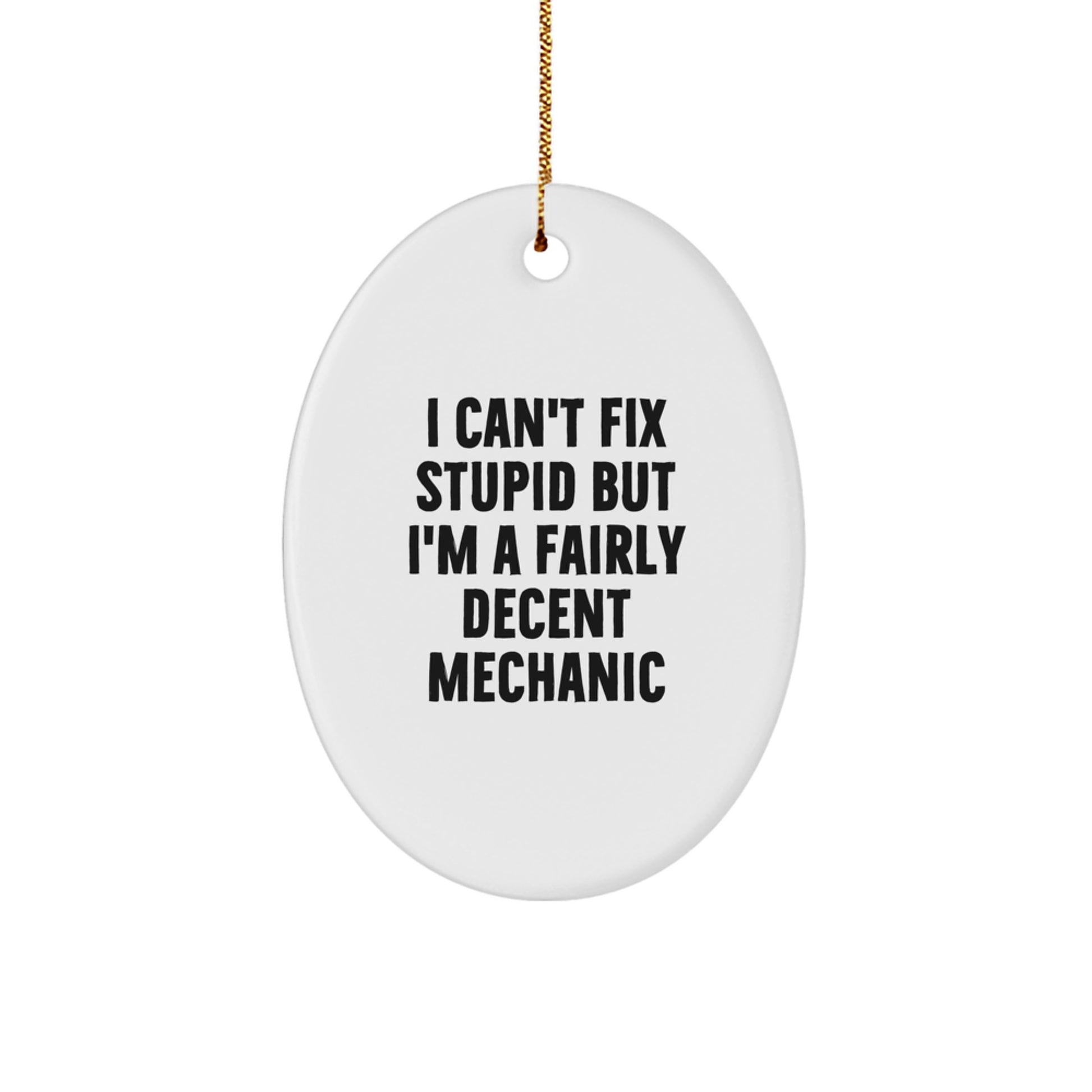 Funny Mechanic Gifts for Men - Oval Ornament - I Can't Fix Stupid, But I'm A Fairly Decent Mechanic, Christmas Unique Decorations - Image 1