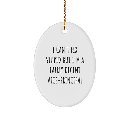 Vice-principal Gifts from Friends, Funny Oval Ornament for Vice-principal, I Can't Fix Stupid But I'm A Fairly Decent Vice-principal Christmas Unique Gifts - Image 1