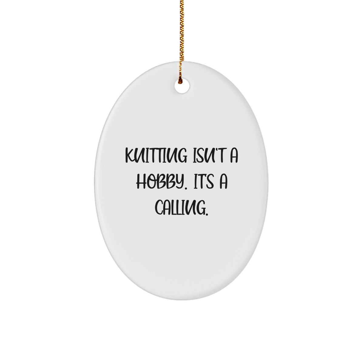 Knitting Keepsake Christmas Unique Gift for Him – White Oval Ornament - Image 1