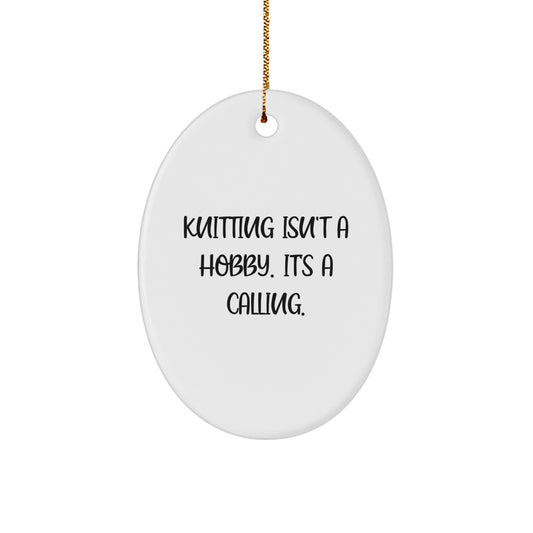 Knitting Keepsake Christmas Unique Gift for Him – White Oval Ornament - Image 1