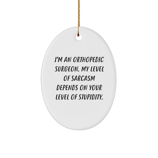 Funny Orthopedic Surgeon Gifts from Men to Orthopedic Surgeon Friends and Coworkers - Oval Ornament with Sarcasm Level Quote - Unique Christmas Unique Gifts for Orthopedic Surgeon Family Members - Image 1