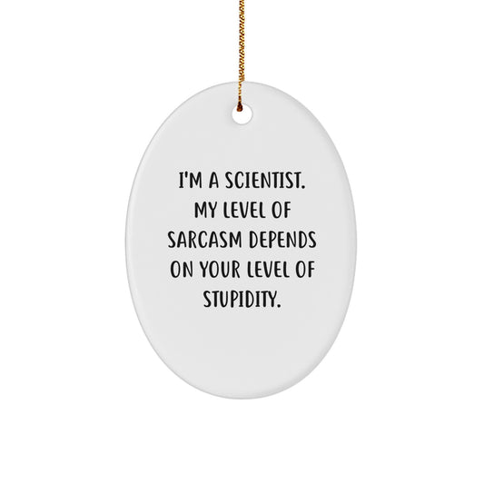 Funny Scientist Oval Ornament Gifts from Family - I'm A Scientist, My Level Of Sarcasm Depends On Your Level Of Stupidity, Christmas Unique Gifts for Scientist - Image 1