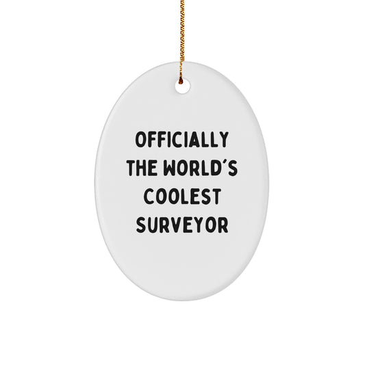 Funny Surveyor Gifts for Men, Oval Ornament, Christmas Unique Gifts from Friends, Officially The World's Coolest Surveyor Quote - Image 1