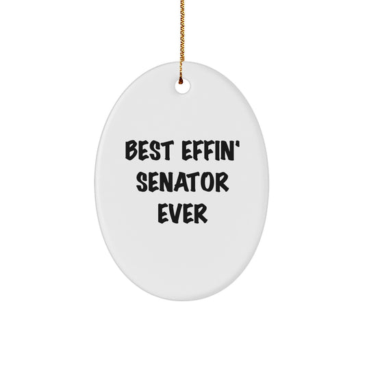 Funny Senator Gifts for Men, Oval Ornament Christmas Unique Presents from Friends to Senator, Best Effin' Senator Ever Quote Decor - Image 1