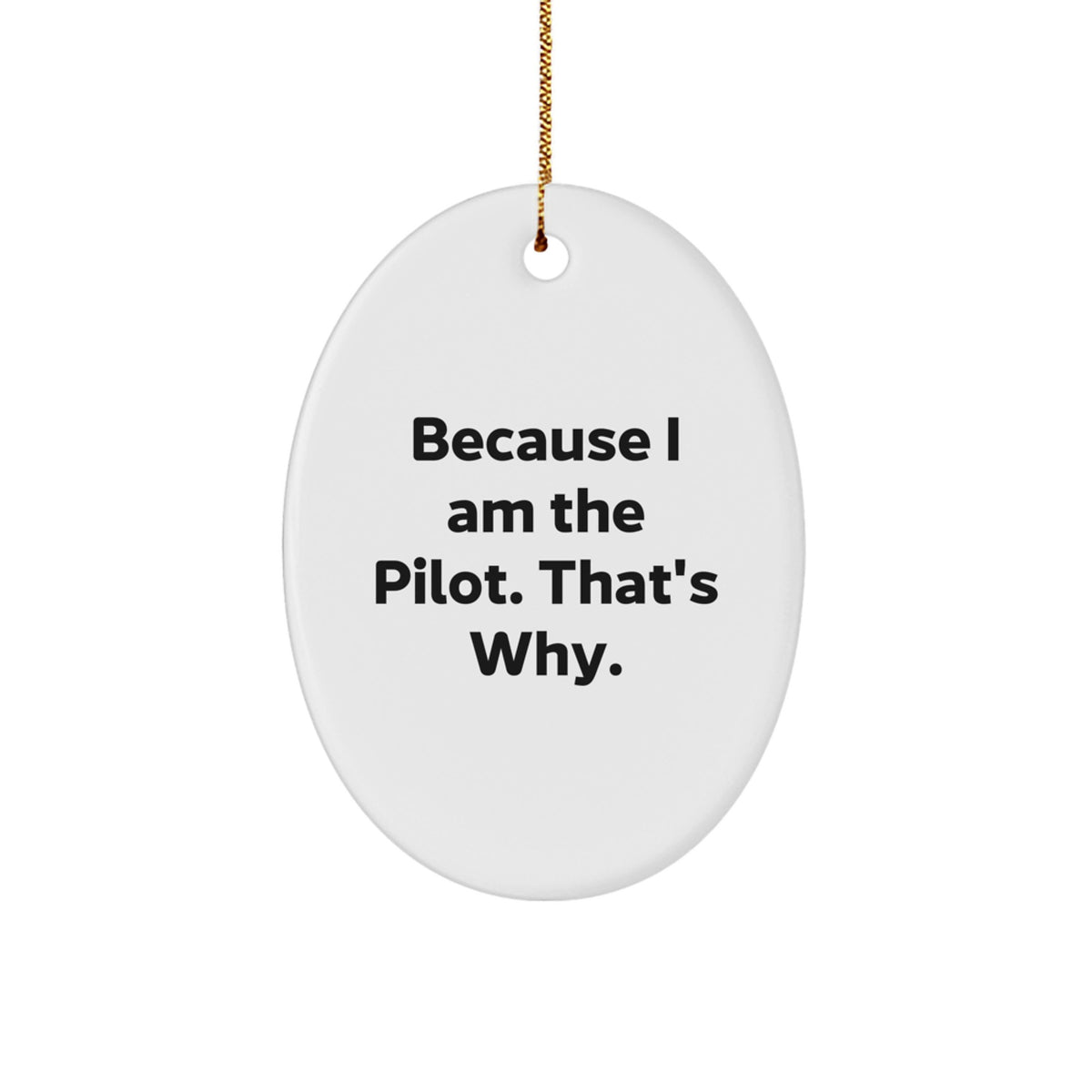 Funny Pilot Oval Ornament, Gifts from Men for Pilot Friends, Christmas Unique Gifts for the Pilot in Your Life, Oval Ornaments with Inspirational Quote Because I Am The Pilot. That's Why. - Image 1