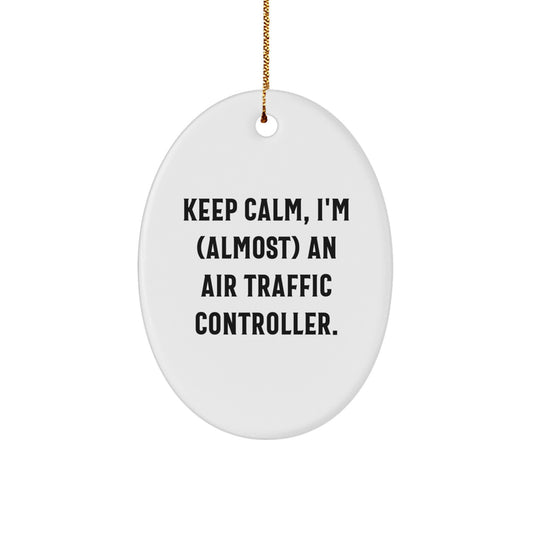 Funny Air Traffic Controller Oval Ornament, Gifts from Family for Air Traffic Controller, Unique Christmas Decorations for Home Office. - Image 1