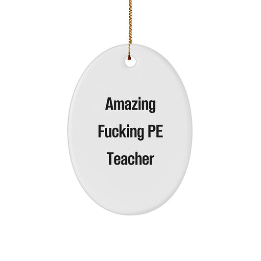 Funny PE Teacher Oval Ornament Gifts for Men or Women Friends from Family - Unique Christmas Decorations - Image 1