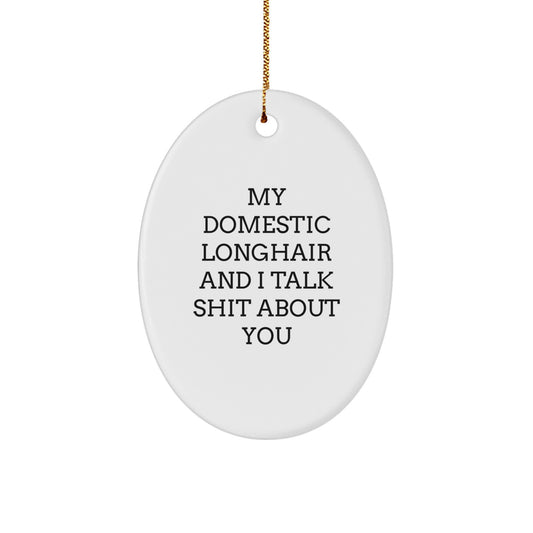 Funny Quote Domestic Longhair Cat Oval Ornament Gifts from Men to Family, Great Christmas Unique Gifts for Domestic Longhair Cat Lovers - Image 1