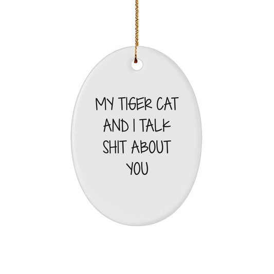 Christmas Gift for Her Oval Tiger Cat Ornament Present - Image 1