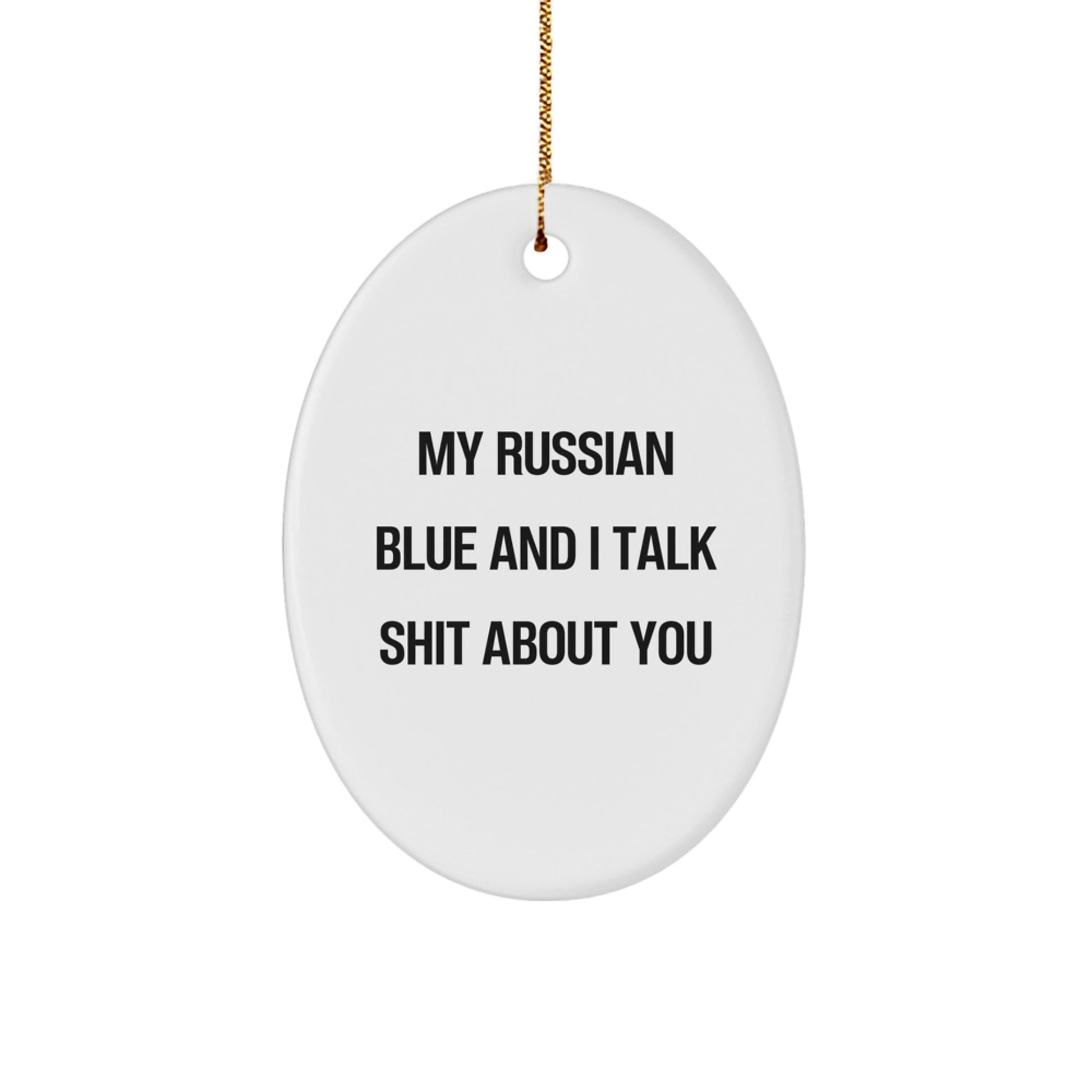 Funny Russian Blue Cat Oval Christmas Ornament Gift for Friends - Image 1