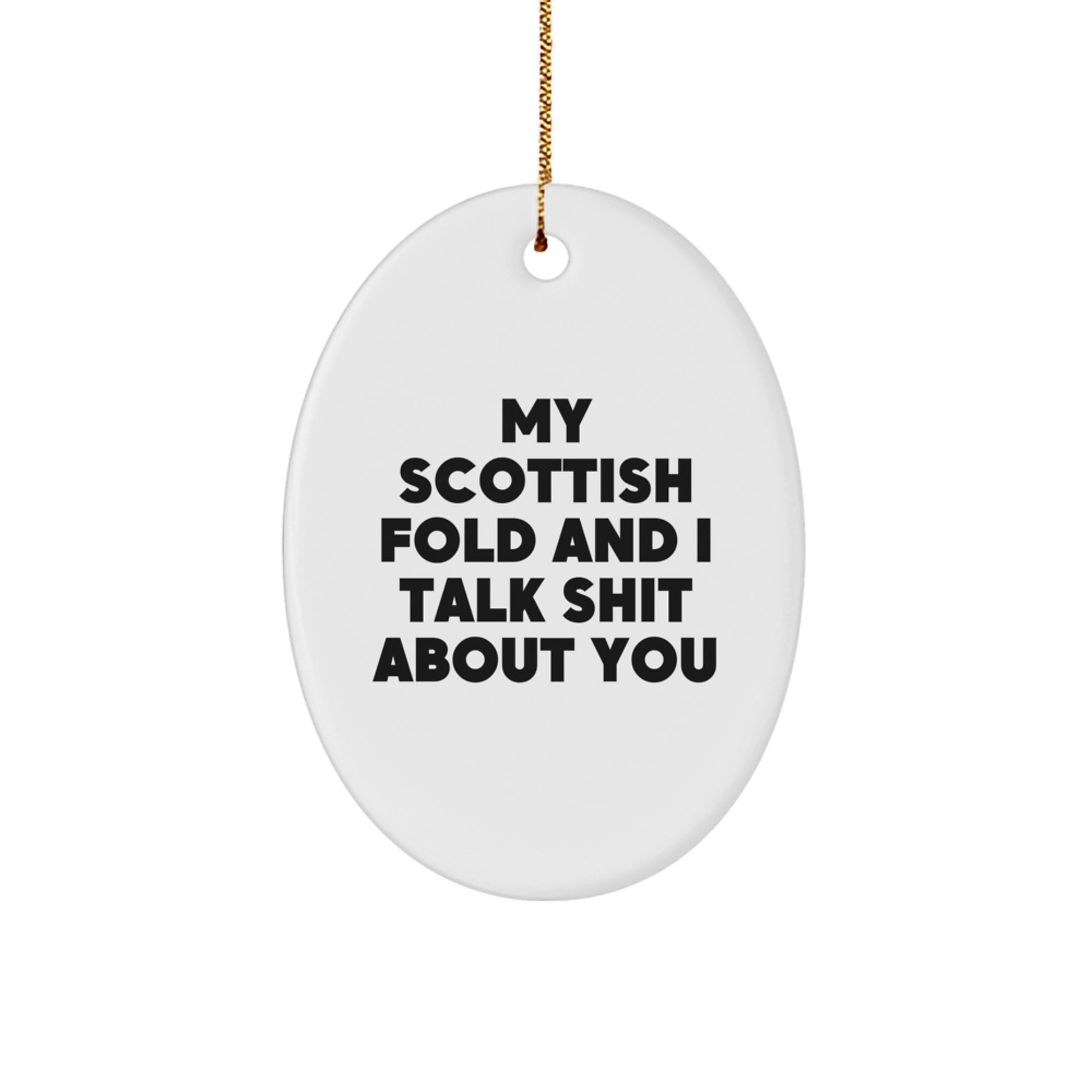 Funny Scottish Fold Cat Oval Ornament Gifts from Friends for Scottish Fold Cat Lovers, Christmas Unique Gifts, My Scottish Fold And I Talk Shit About You - Image 1