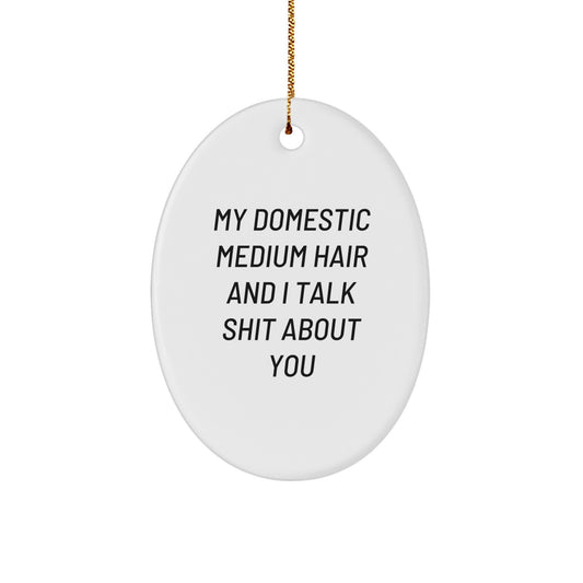Funny Gifts for Domestic Medium Hair, Oval Ornament, Christmas Ornaments from Friends, Christmas Unique Gifts for Domestic Medium Hair - Image 1