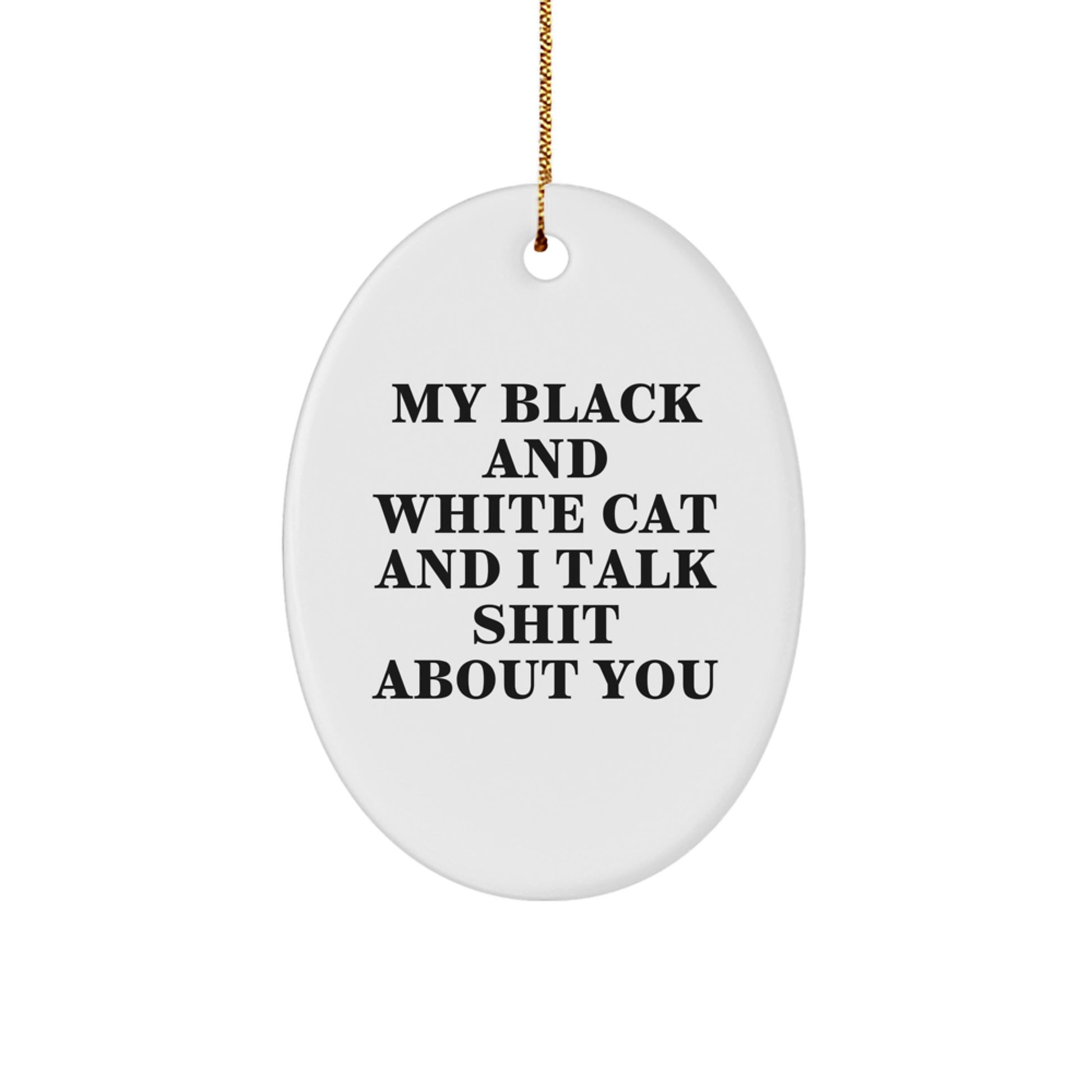 Funny Black and White Cat Oval Ornament, Gifts from Friends for Black and White Cat Owners, Christmas Unique Gifts - Image 1