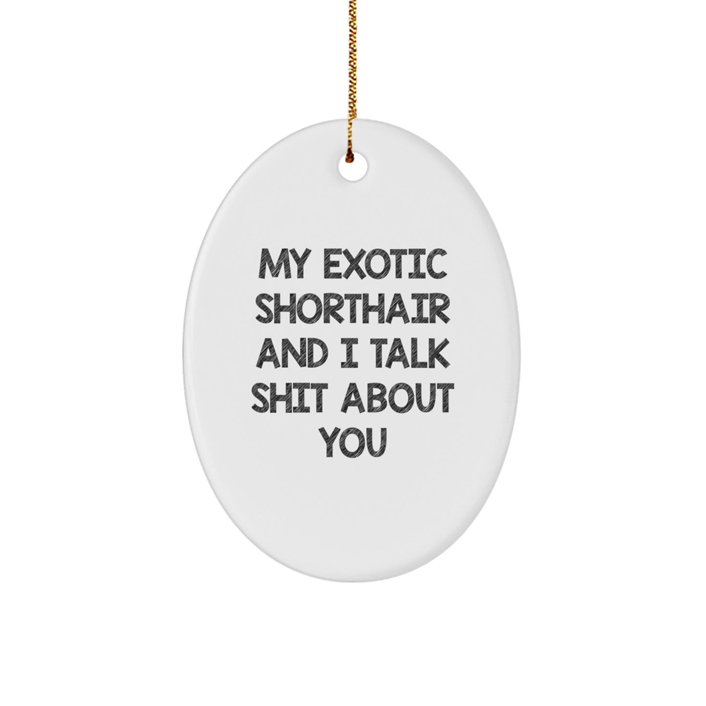 Funny Exotic Shorthair Cat Oval Ornament Gifts for Christmas, 'My Exotic Shorthair And I Talk Shit About You' Quote, Perfect for Exotic Shorthair Cat Lover Friends Family - Image 1