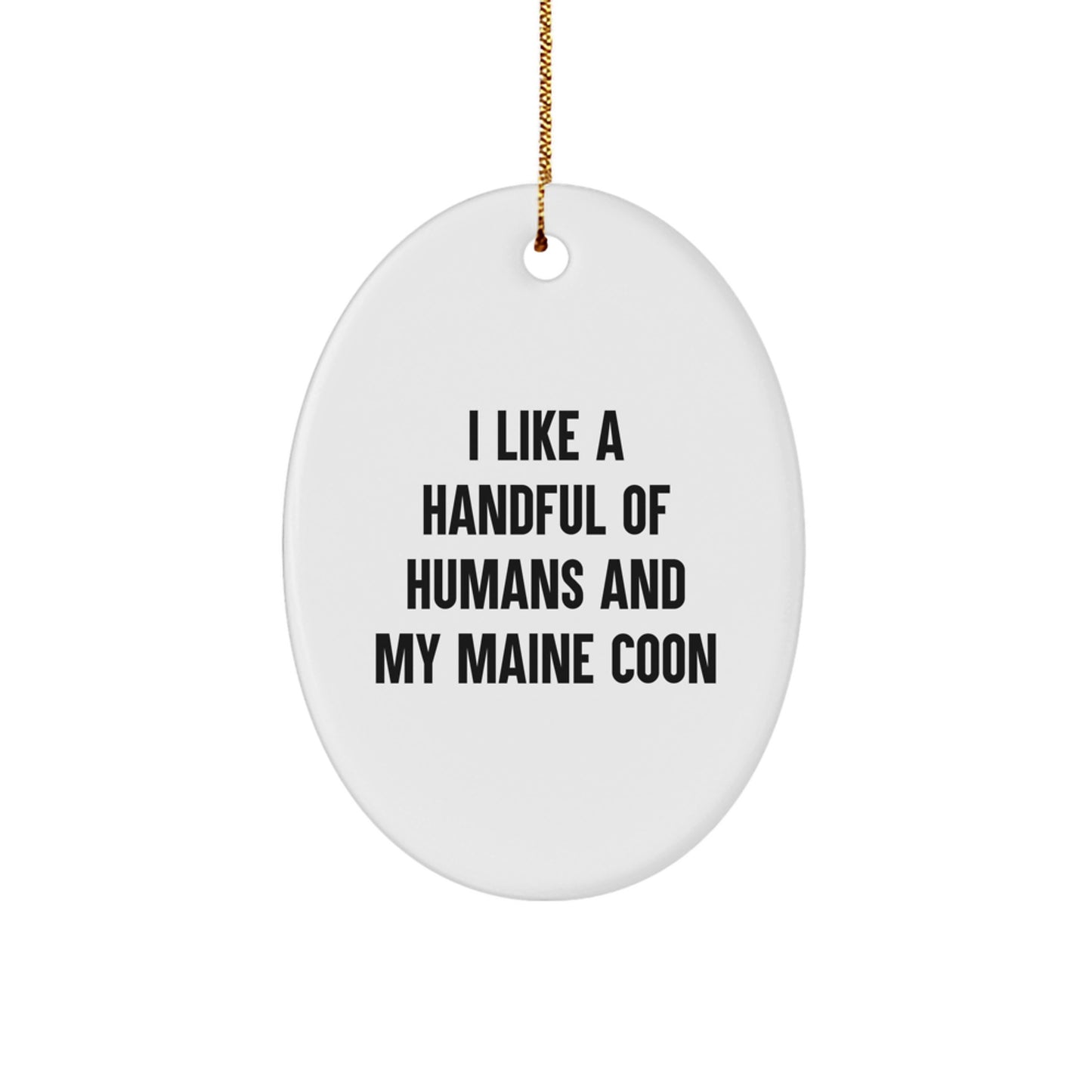 Funny Maine Coon Cat Lover Gifts for Friends from Men, Oval Ornament I Like A Handful Of Humans And My Maine Coon - Image 1