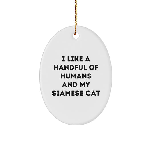 Funny Siamese Cat Lover Gifts from Friends, Christmas Unique Presents for Cat Enthusiasts, Oval Ornament - Image 1