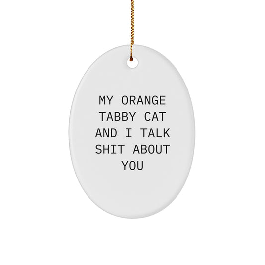 Sassy Orange Tabby Cat Oval Ornament for Friends Christmas Gift - Image 1