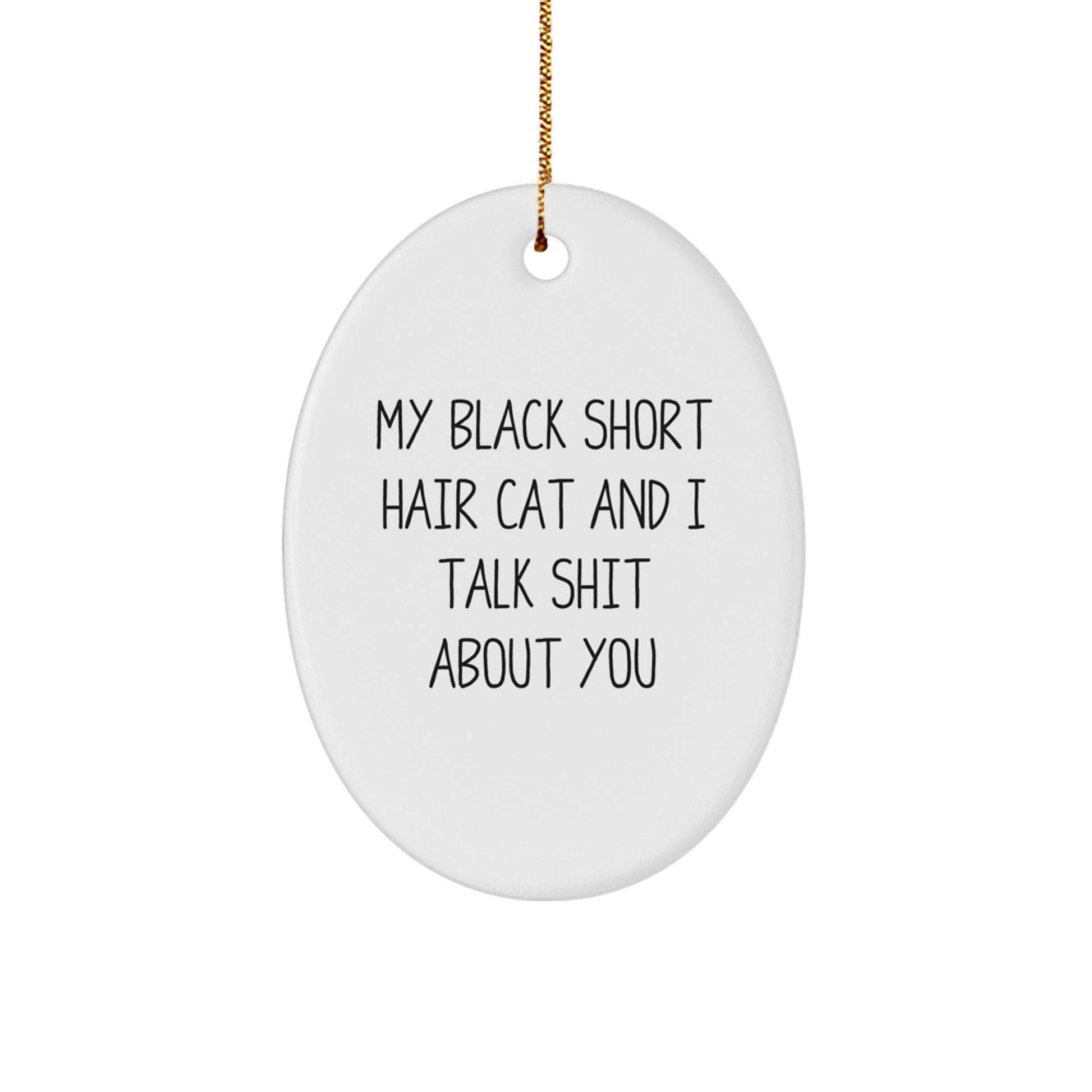 Funny Black Short Hair Cat Oval Ornament for Christmas Unique Gifts from Family to Friends and Coworkers - Image 1
