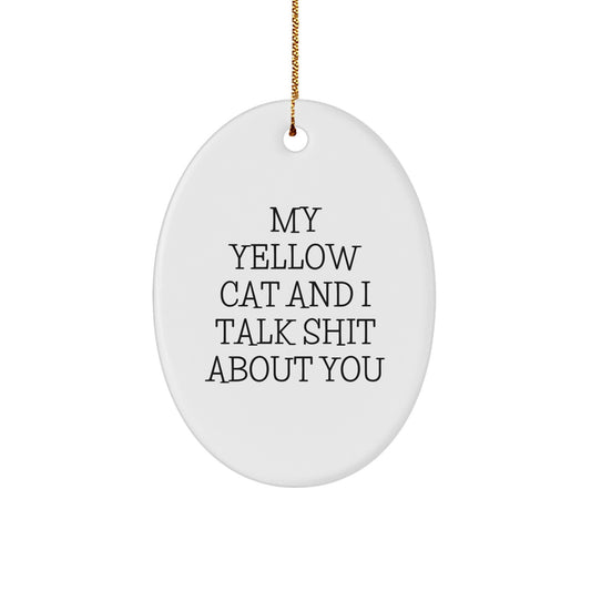 Funny Yellow Cat Oval Ornament Gifts from Friends for Christmas - Yellow Cat Lover's Unique Decorative Oval Shaped White MDF Board - Image 1