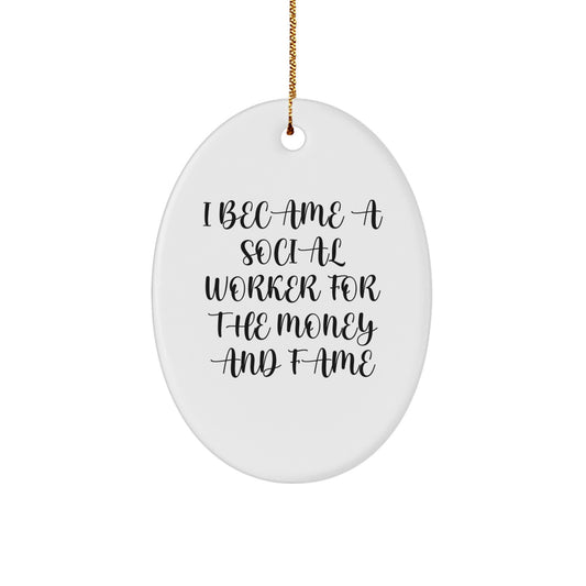Funny Social Worker Christmas Unique Gifts for Men, White Oval Ornament, Gifts from Mom to Son, Unique Christmas Unique Gifts for Friends, Family, Coworkers - Image 1