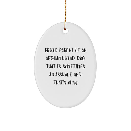 Funny Afghan Hound Dog Gifts for Men, Christmas Unique Presents for Afghan Hound Dog Lovers, Oval Ornament - Proud Parent Quote, Gifts from Friends, Family, Coworkers - Image 1
