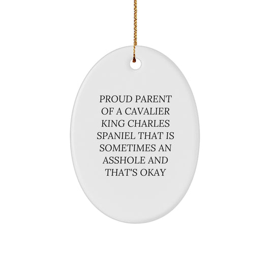 Funny Cavalier King Charles Spaniel Dog Mom Dad Gifts from Family Friends for Christmas Unique Oval Ornament - Image 1