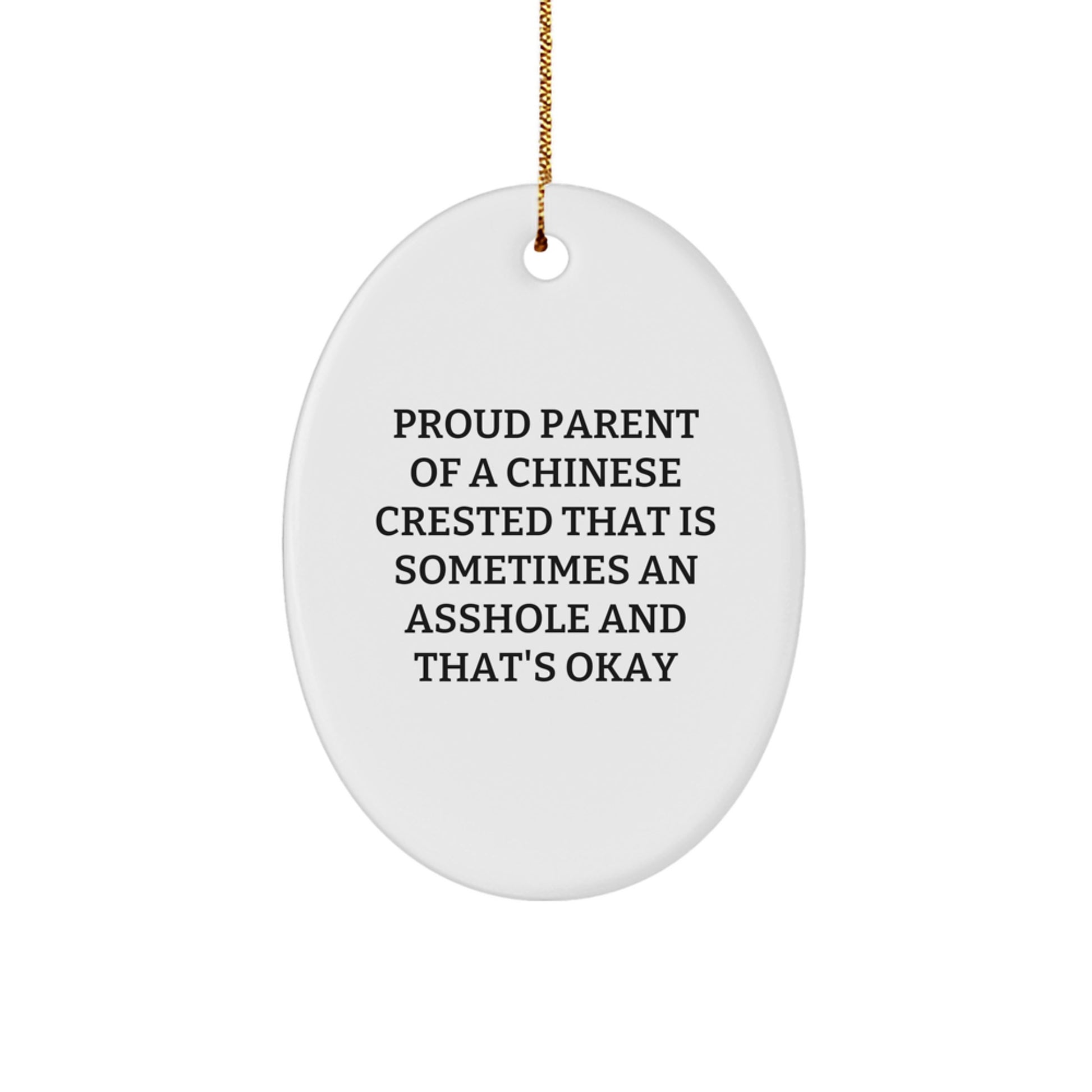 Funny Chinese Crested Dog Gifts for Men, Women, Friends, Family - Chinese Crested Dog Oval Ornament, Proud Parent Quote, Christmas Unique Gifts from Friends, Family, Coworkers, Men - Image 1