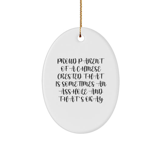 Funny Chinese Crested Dog Mom Oval Ornament Gift for Her from Daughter on Christmas Unique - Image 1