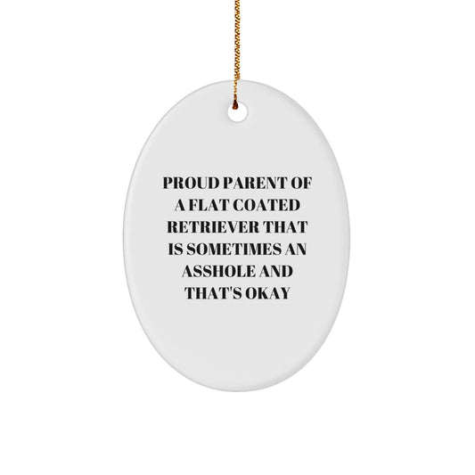 Funny Flat Coated Retriever Dog Oval Ornament Gifts for Men, Women, Friends, Coworkers, Family - Proud Parent Christmas Unique Decorations - Image 1