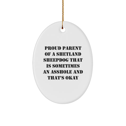 Fun Shetland Sheepdog Oval Ornament Gift from Friends for Mom Dad Family, Proud Parent Shetland Sheepdog Christmas Unique Decorations - Image 1