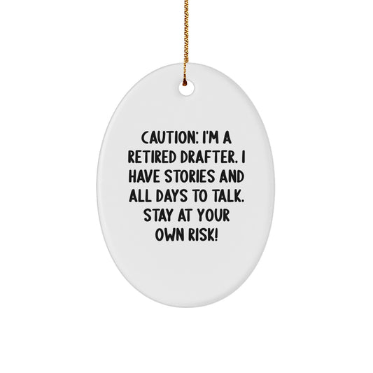 Funny Drafter Gifts for Men - Oval Ornament with 'Caution: Funny Drafter' - Christmas Unique Gifts from Friends to Family - Image 1