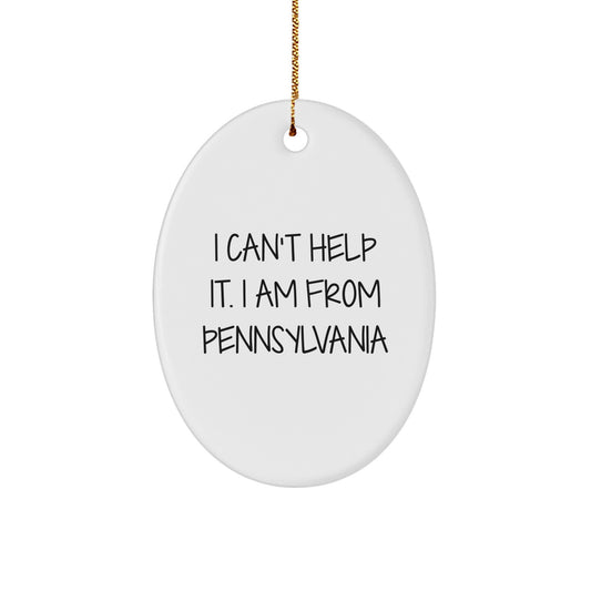 Pennsylvania Oval Ornament, Funny Quote 'I Can't Help It. I Am From Pennsylvania', Gifts from Friends and Family, Christmas Unique Presents - Image 1