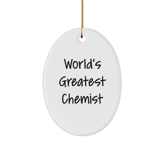 Funny Chemist Gifts for Him - Oval Ornament 'World's Greatest Chemist' Christmas Unique Gifts from Friends - Image 1