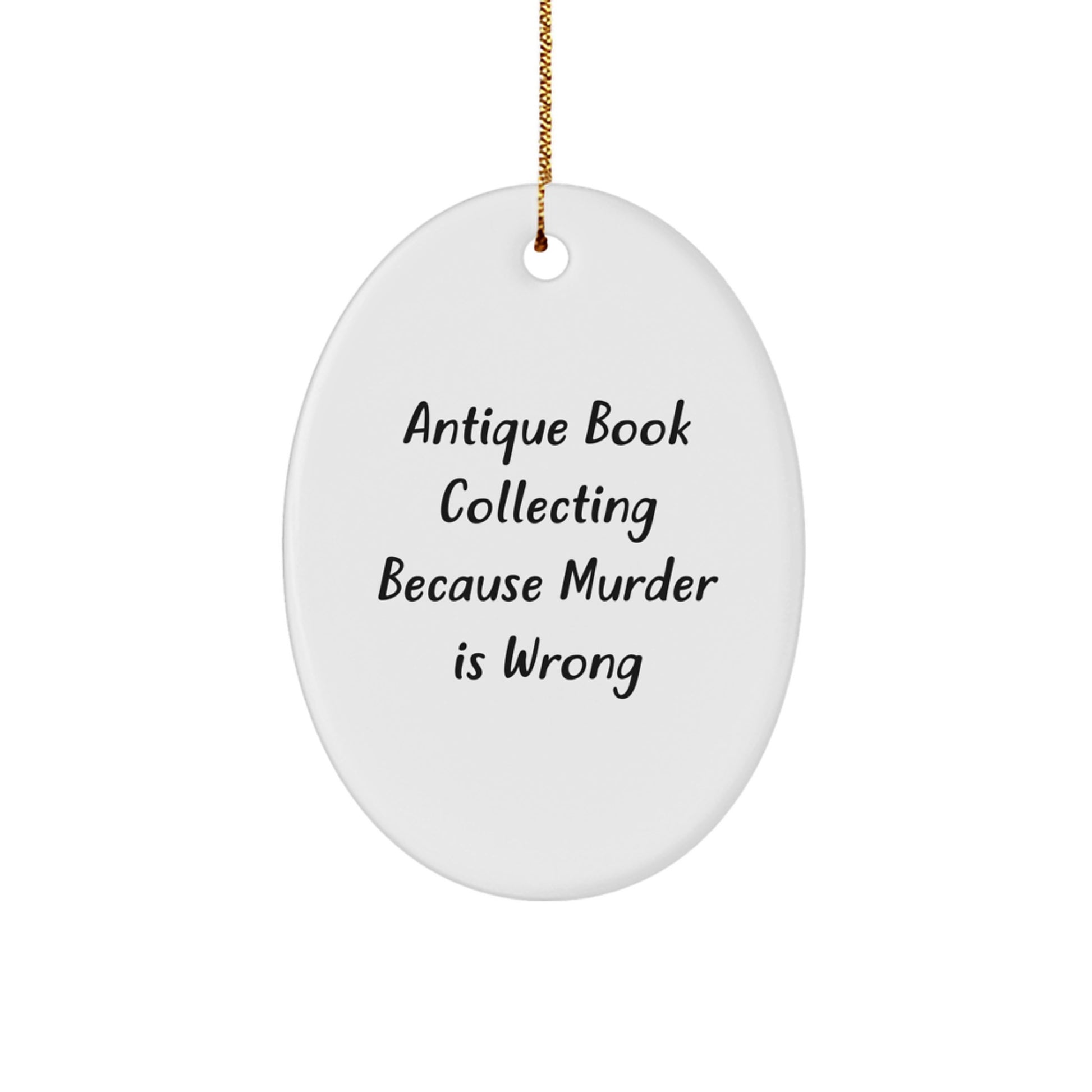 Oval Christmas Ornament for Coworkers Gift Antique Book Murder Is Wrong - Image 1