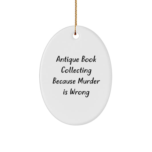 Oval Christmas Ornament for Coworkers Gift Antique Book Murder Is Wrong - Image 1