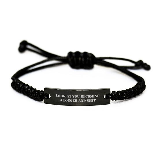 Logger Keepsake Rope Bracelet for Him Black Graduation Gift Adjustable - Image 1