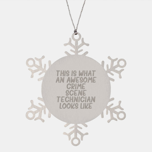 Funny Crime Scene Technician Christmas Unique Gifts from Friends, Snowflake Ornament for Men, Women, Coworkers, Family, 'This Is What An Awesome Crime Scene Technician Looks Like' - Image 1