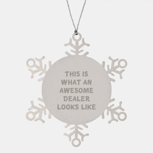 Funny Dealer Gifts from Friends, Unique Snowflake Ornament, This Is What An Awesome Dealer Looks Like - Image 1