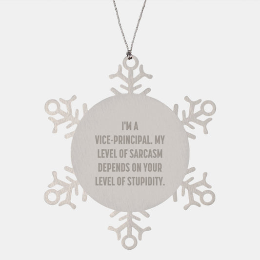 Funny Vice-principal Gifts for Men, Women, Coworkers, Friends, or Family - 'I'm A Vice-principal. My Level Of Sarcasm Depends On Your Level Of Stupidity.' Snowflake Ornament, Christmas Unique Gifts - Image 1