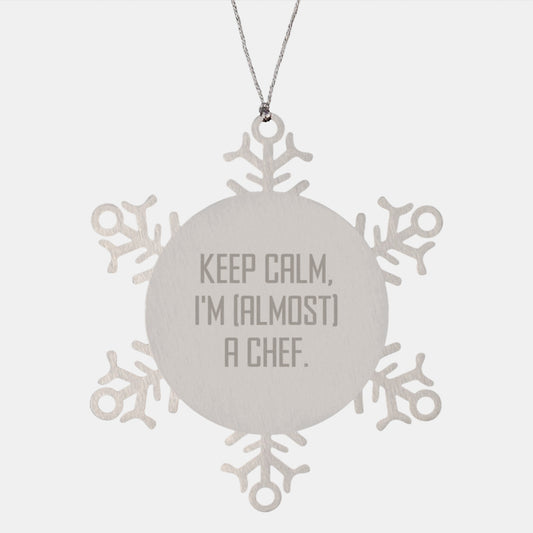 Christmas Unique Gift for Her Chef Keep Calm Snowflake Ornament Present - Image 1