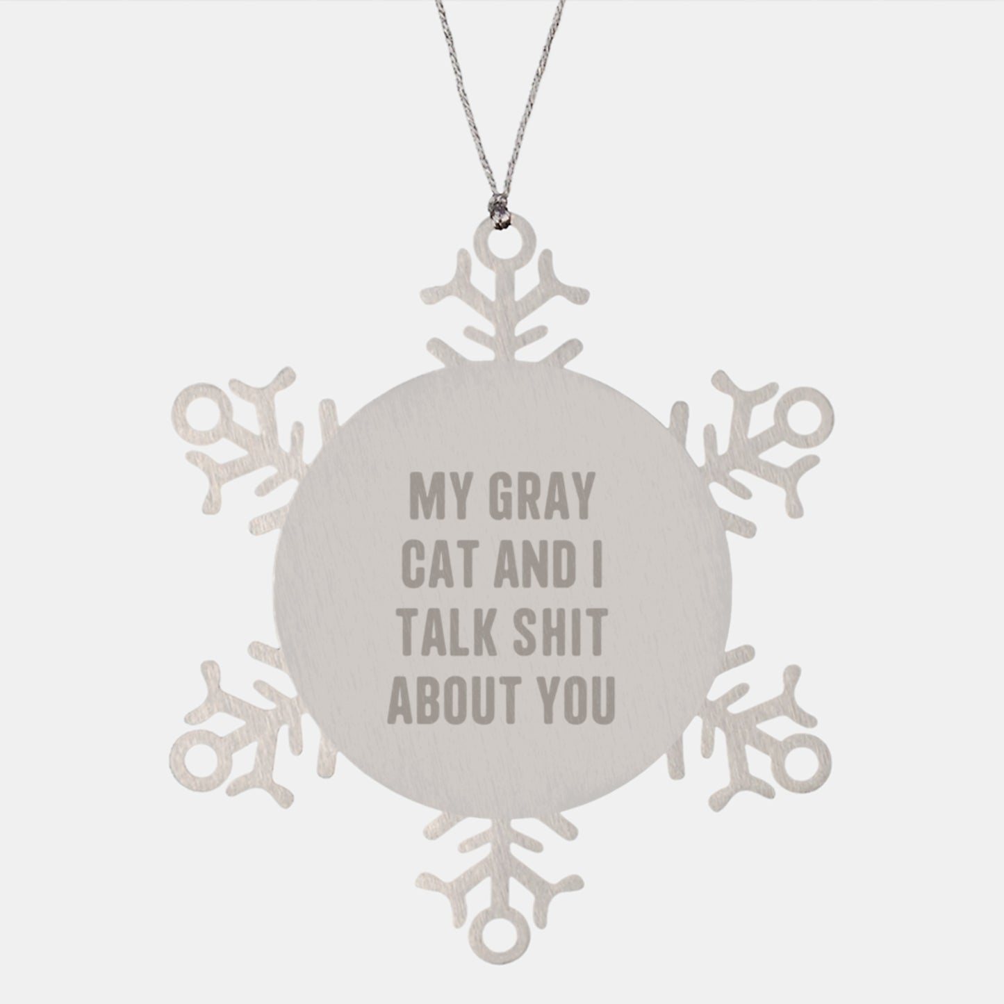 Funny Gray Cat Snowflake Ornament Gifts for Men, Gray Cat Lover Gifts from Friends, Unique Christmas Ornaments - Image 1