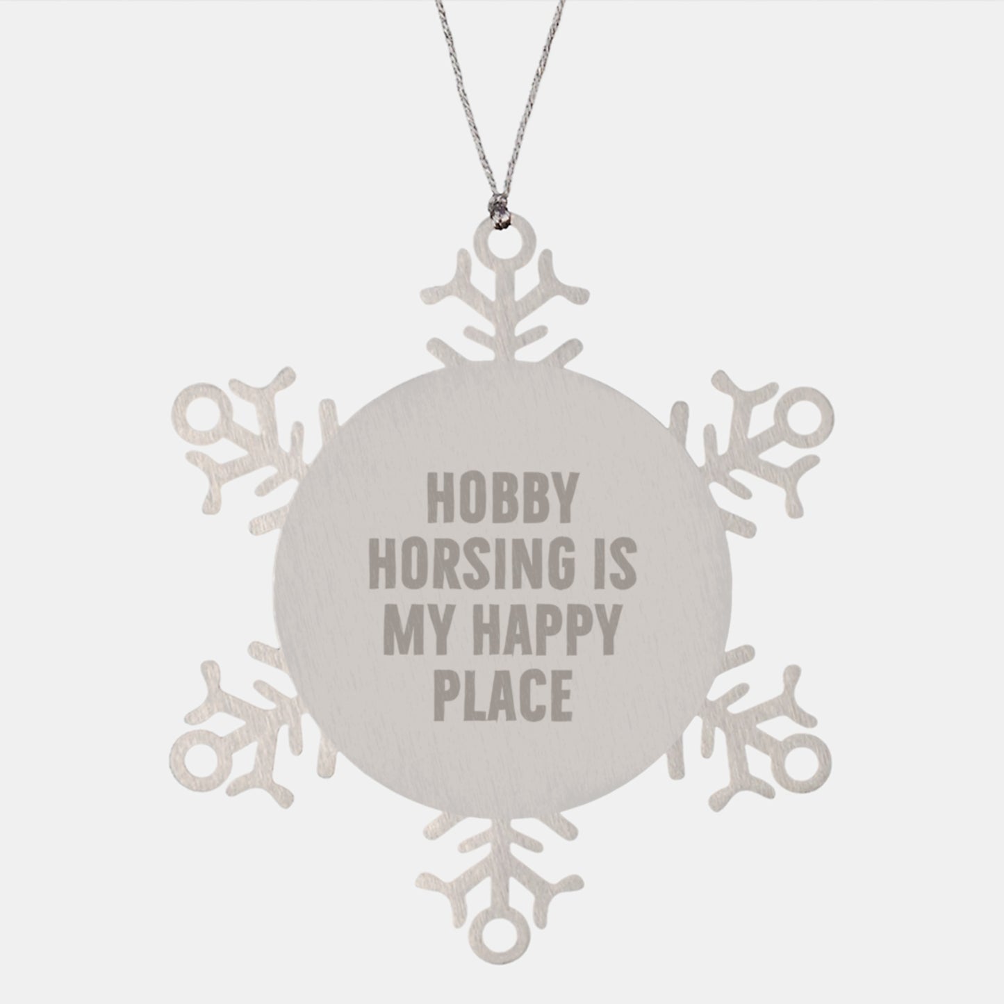 Hobby Horsing Gifts for Friends - Unique Snowflake Ornament, 'Hobby Horsing Is My Happy Place', Stainless Steel Christmas Unique Gifts - Image 1
