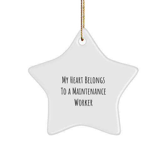Funny Maintenance Worker Quote Gifts for Men, White Star Ornament with Gold Cord, Christmas Decorations for Coworkers, Unique Gifts from Family - Image 1